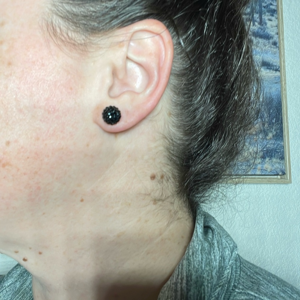 Black Faceted Round Stud Earrings - Picture 4 of 4
